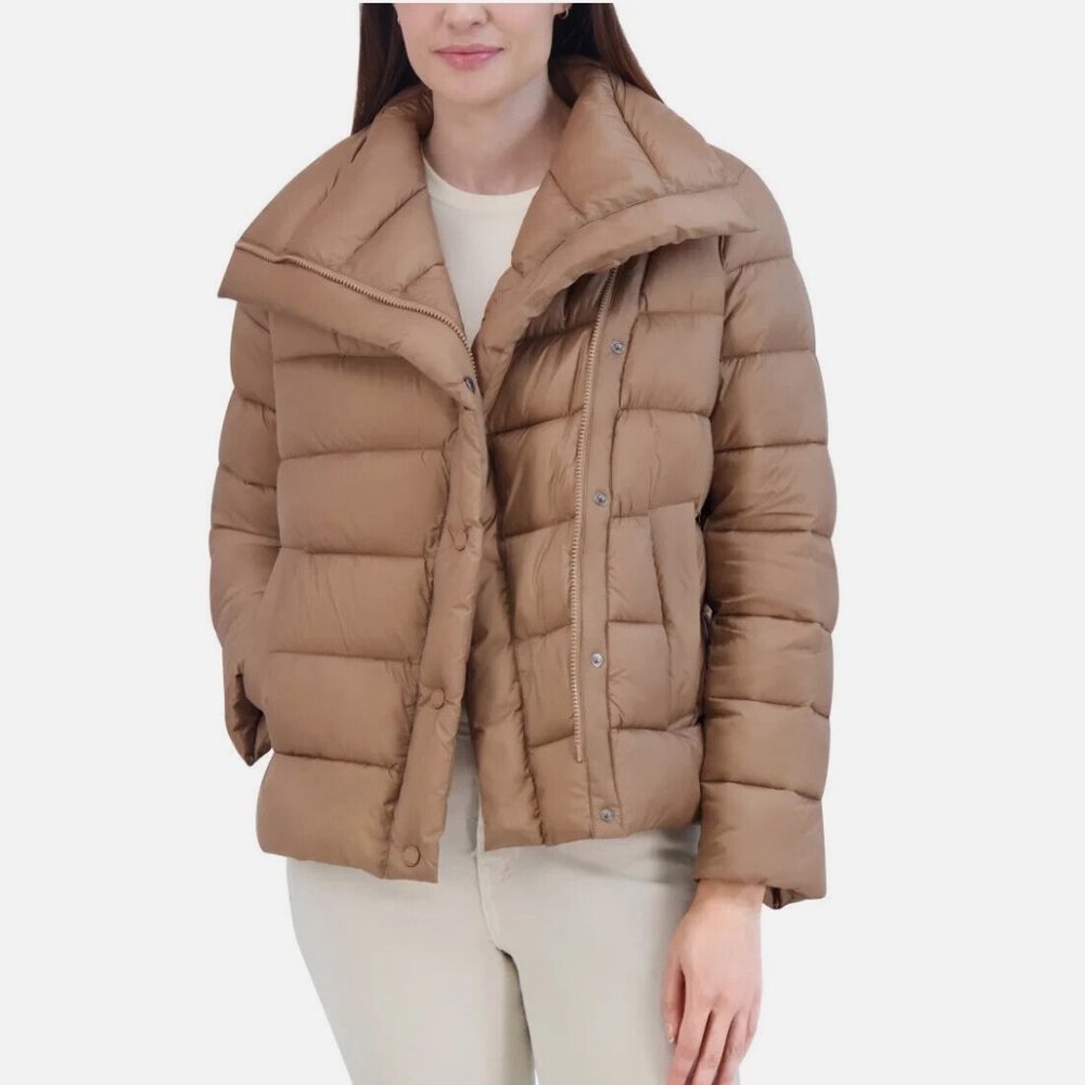 NWT Tahari Women's Asymmetrical Puffer tan Jacket‎ XL J1